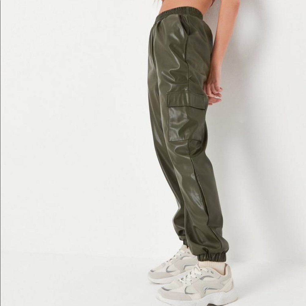 Faux leather cargo pants